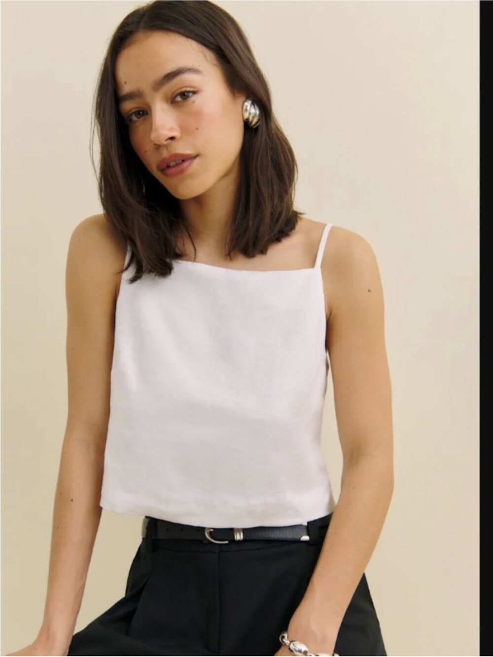 Reformation White Square-Neck Spaghetti Strap Camisole